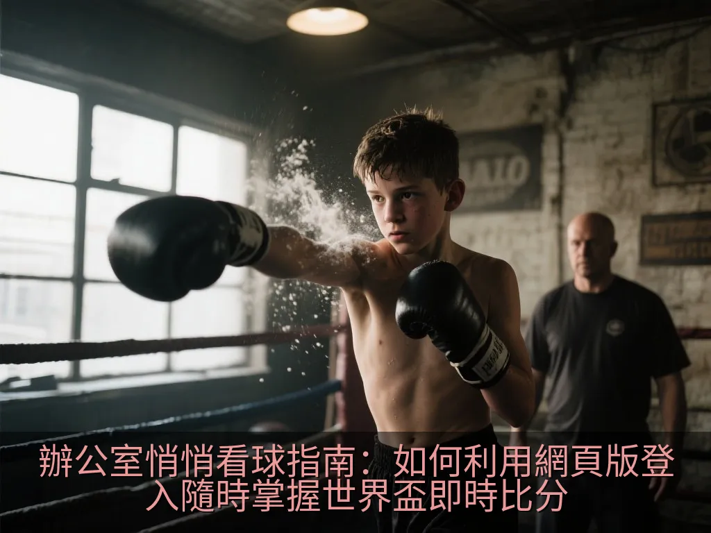 簡約辦公室場景，筆記型電腦螢幕呈現左右分屏，一邊是工作表格，另一邊是簡潔的體育賽事文字直播介面